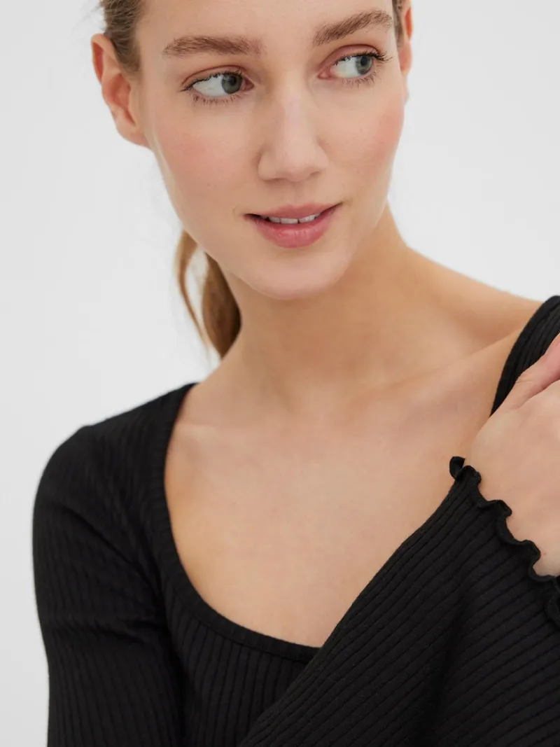 Vero Moda Shirts*VMPOLLY L/S RIB BALLOON SLEEVE TOP VIP Black