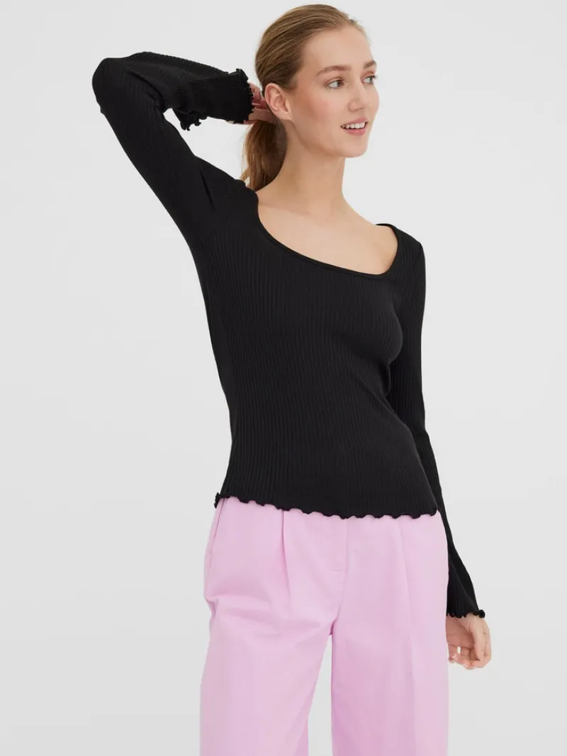 Vero Moda Shirts*VMPOLLY L/S RIB BALLOON SLEEVE TOP VIP Black