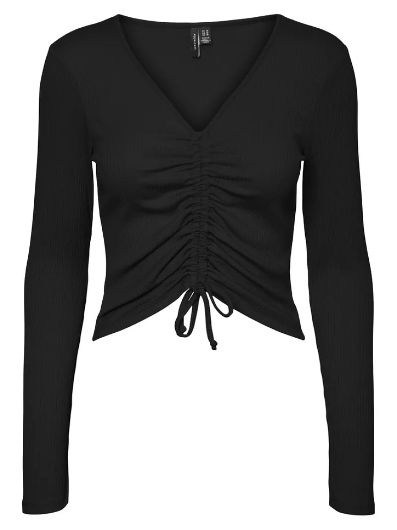 Vero Moda Shirts*VMPOLLY L/S RIB ROUCHING TOP SB5 Black