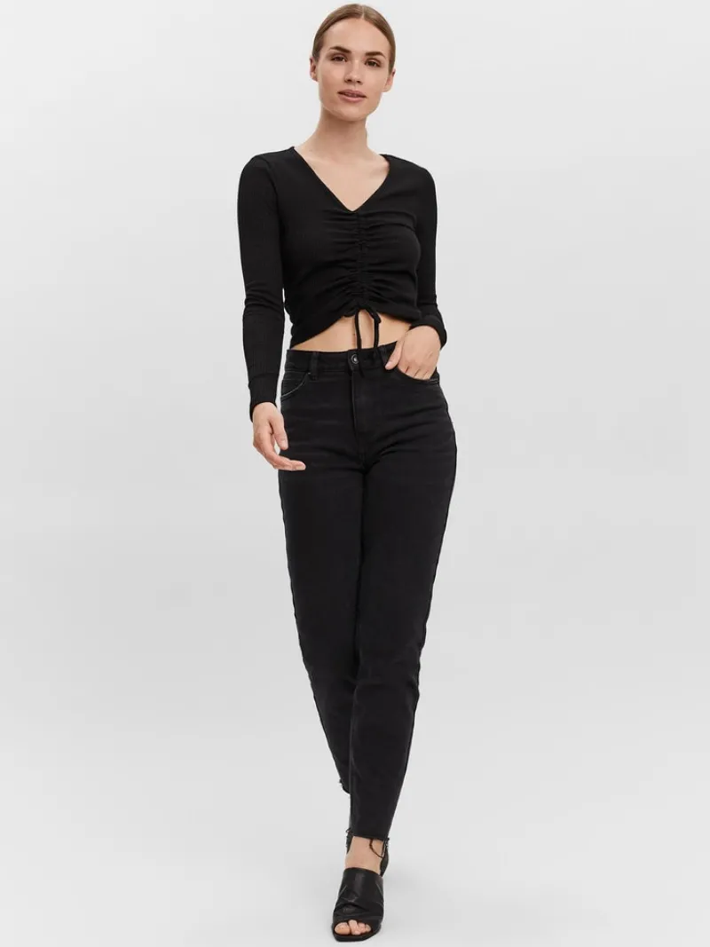 Vero Moda Shirts*VMPOLLY L/S RIB ROUCHING TOP SB5 Black