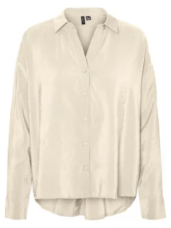 Vero Moda Blusen*VMQUEENY LS OVERSIZE SHIRT WVN GA NOOS antique white