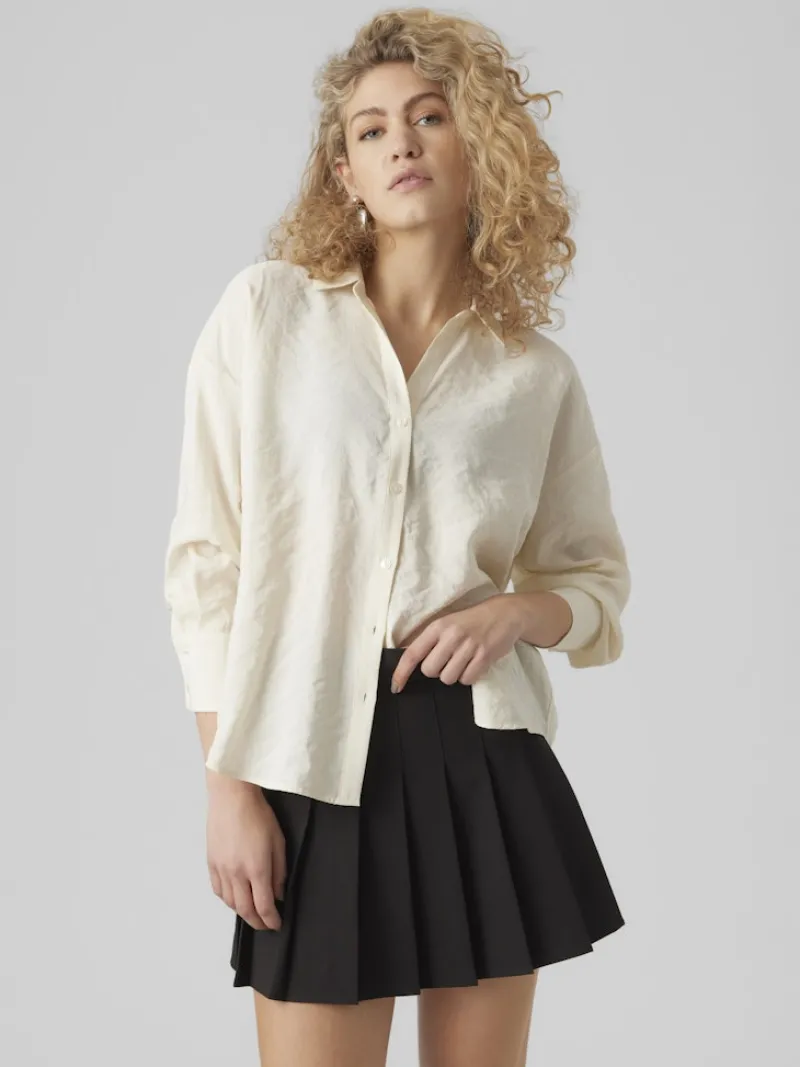 Vero Moda Blusen*VMQUEENY LS OVERSIZE SHIRT WVN GA NOOS antique white