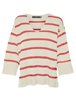Vero Moda Pullover & Sweatshirts*VMSABA 3/4 V-NCK STRIPE PULL GA NOOS hellgrau2