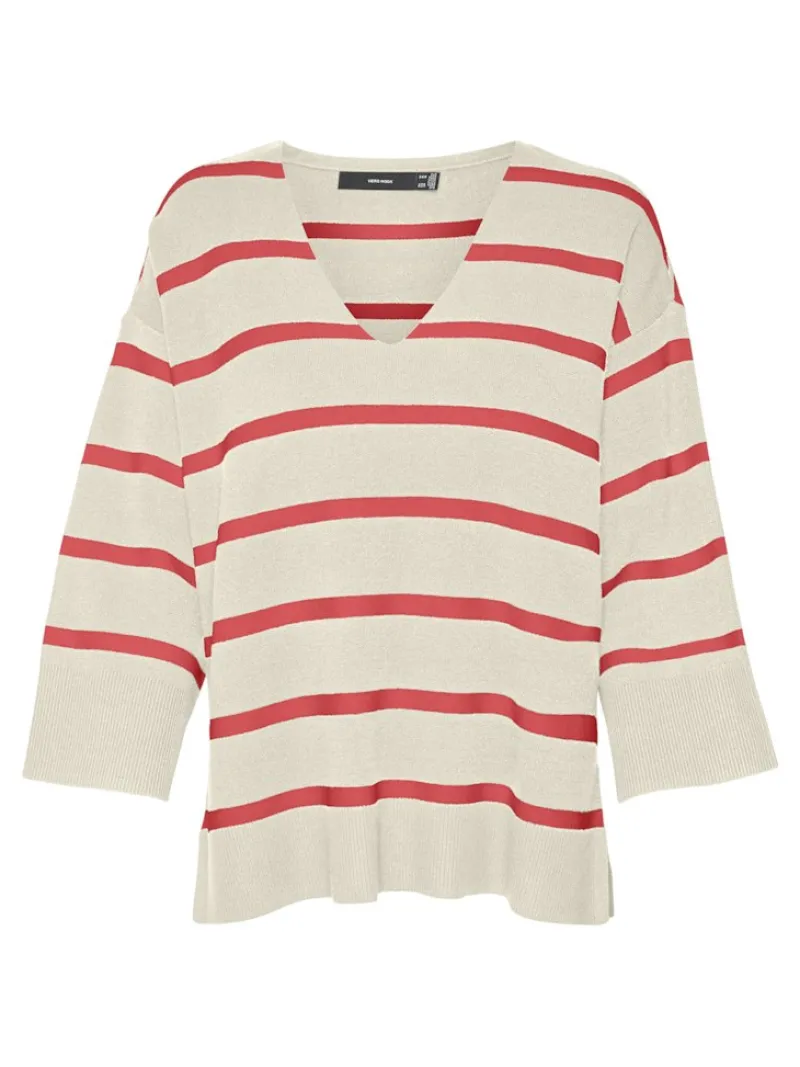 Vero Moda Pullover & Sweatshirts*VMSABA 3/4 V-NCK STRIPE PULL GA NOOS hellgrau2