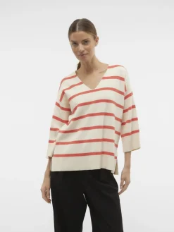 Vero Moda Pullover & Sweatshirts*VMSABA 3/4 V-NCK STRIPE PULL GA NOOS hellgrau2