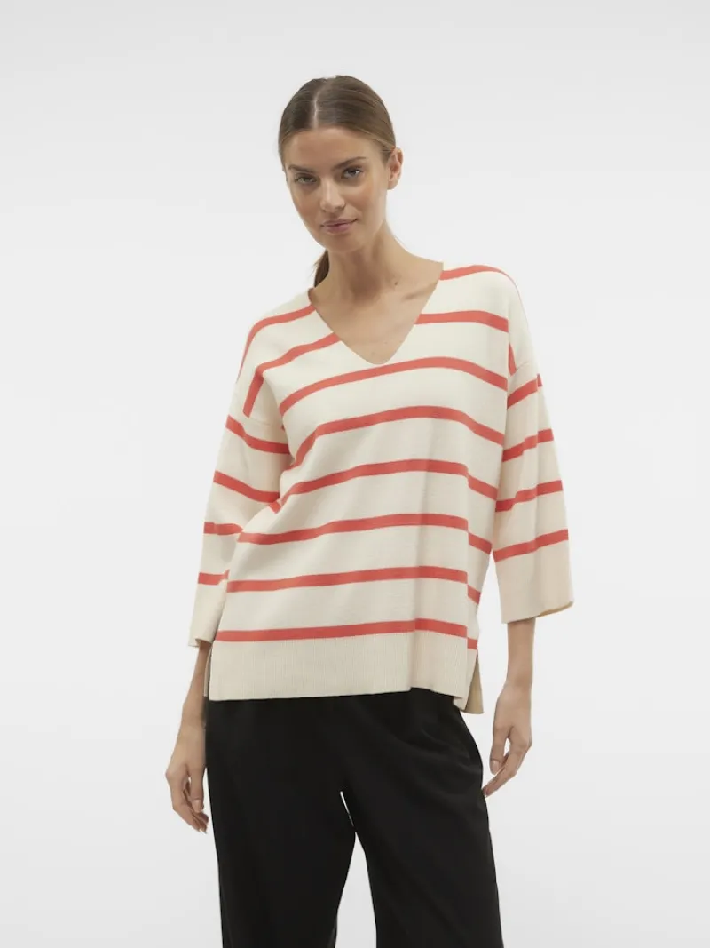 Vero Moda Pullover & Sweatshirts*VMSABA 3/4 V-NCK STRIPE PULL GA NOOS hellgrau2