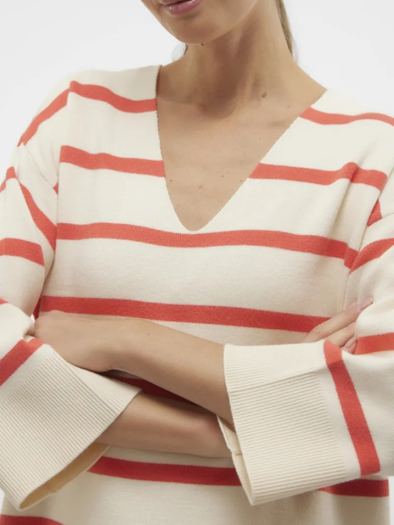 Vero Moda Pullover & Sweatshirts*VMSABA 3/4 V-NCK STRIPE PULL GA NOOS hellgrau2