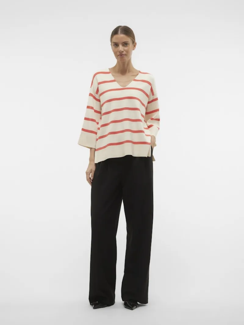 Vero Moda Pullover & Sweatshirts*VMSABA 3/4 V-NCK STRIPE PULL GA NOOS hellgrau2