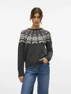 Vero Moda Pullover & Sweatshirts*VMSIMONE LS NORDIC PULLOVER GA REP BOO Dark Grey Melange