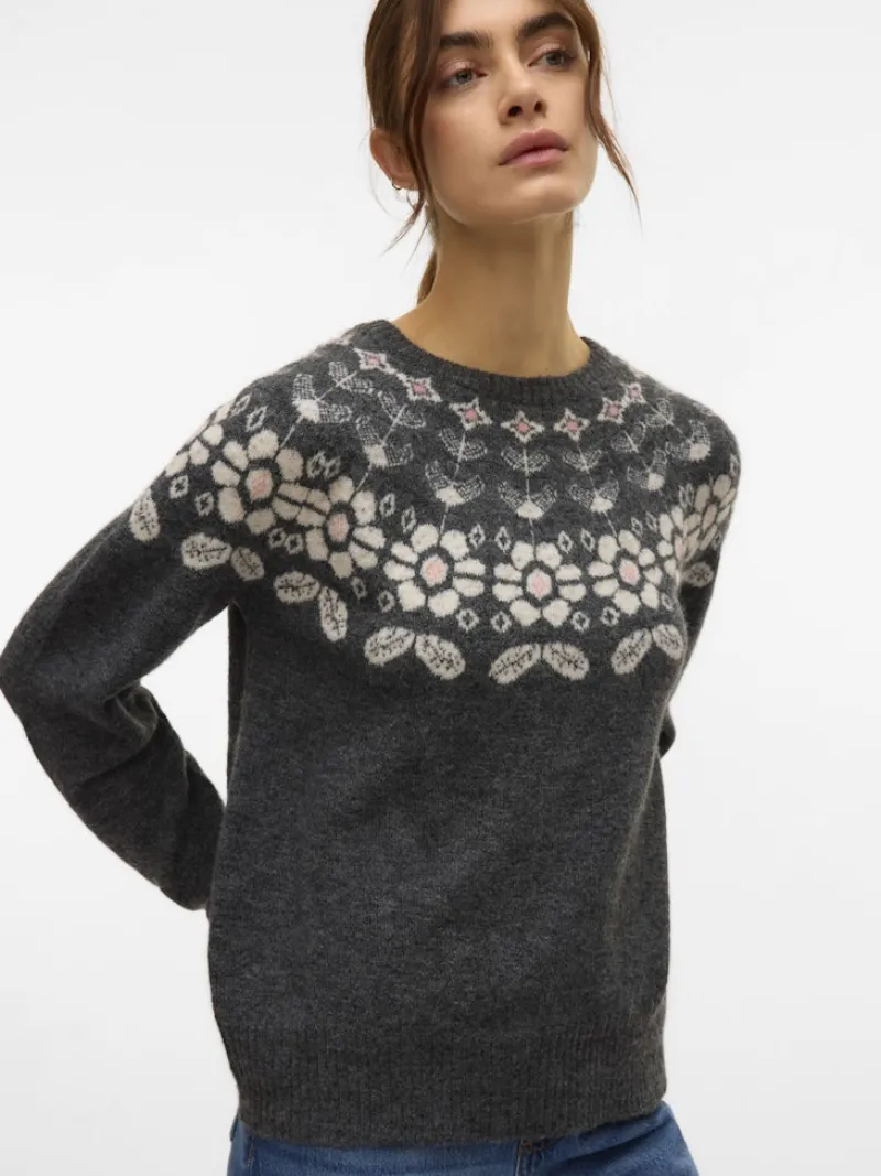 Vero Moda Pullover & Sweatshirts*VMSIMONE LS NORDIC PULLOVER GA REP BOO Dark Grey Melange