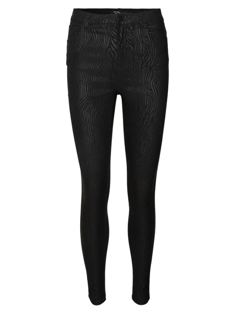 Vero Moda Hosen*VMSOPHIA HR SKINNY ZEBRA COATED PANT Black