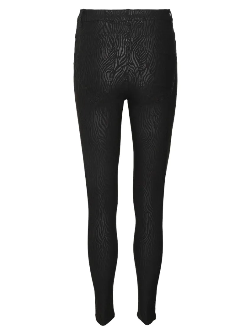 Vero Moda Hosen*VMSOPHIA HR SKINNY ZEBRA COATED PANT Black