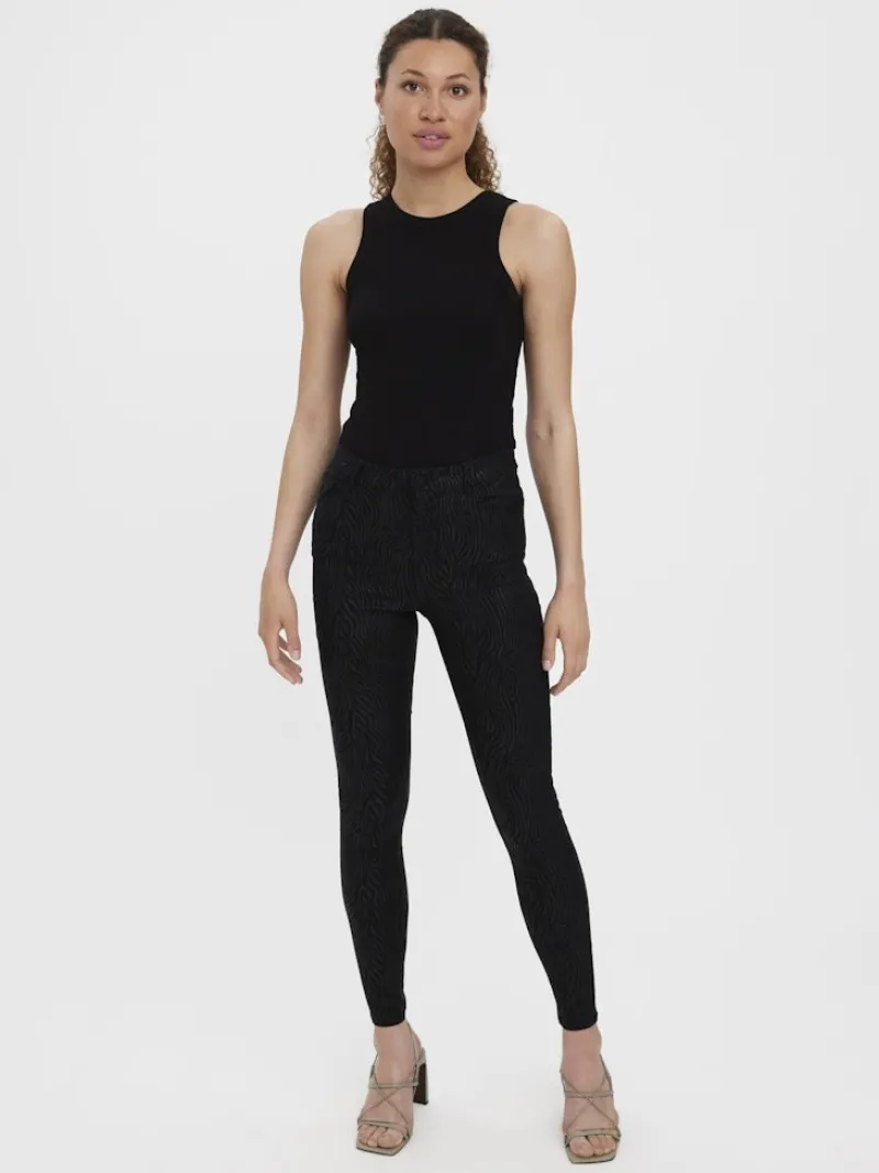 Vero Moda Hosen*VMSOPHIA HR SKINNY ZEBRA COATED PANT Black