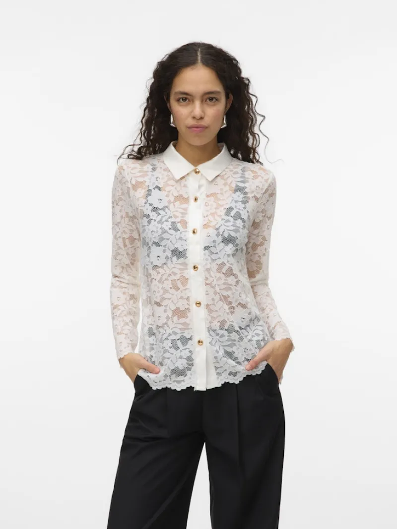 Vero Moda Blusen*VMTILLE LS LACE SHIRT TOP JRS EXP Snow White