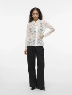 Vero Moda Blusen*VMTILLE LS LACE SHIRT TOP JRS EXP Snow White