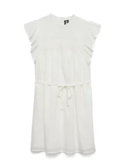 Vero Moda Kleider*VMTRINE SL SHORT LACE DRESS WVN NOOS Snow White