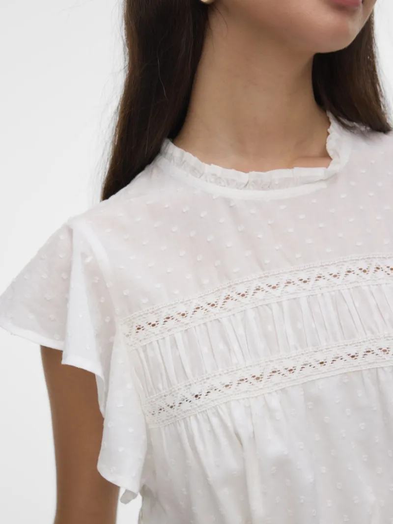 Vero Moda Kleider*VMTRINE SL SHORT LACE DRESS WVN NOOS Snow White