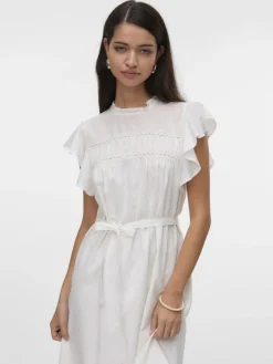 Vero Moda Kleider*VMTRINE SL SHORT LACE DRESS WVN NOOS Snow White