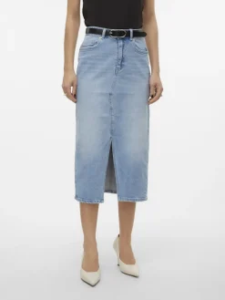 Vero Moda Röcke*VMVERI HR CALF DENIM SKIRT GA MIX NOOS Light Blue Denim