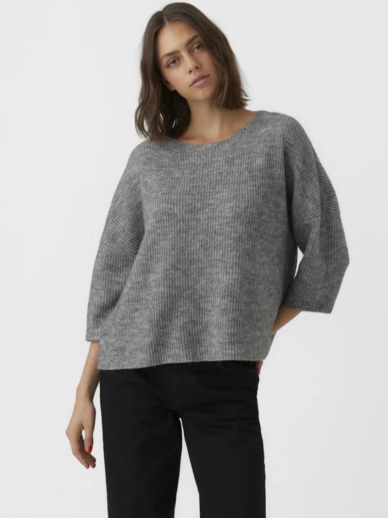 Vero Moda Pullover & Sweatshirts*VMVIGGARIB 3/4 BOATNECK BLOUSE GA Medium Grey Melange