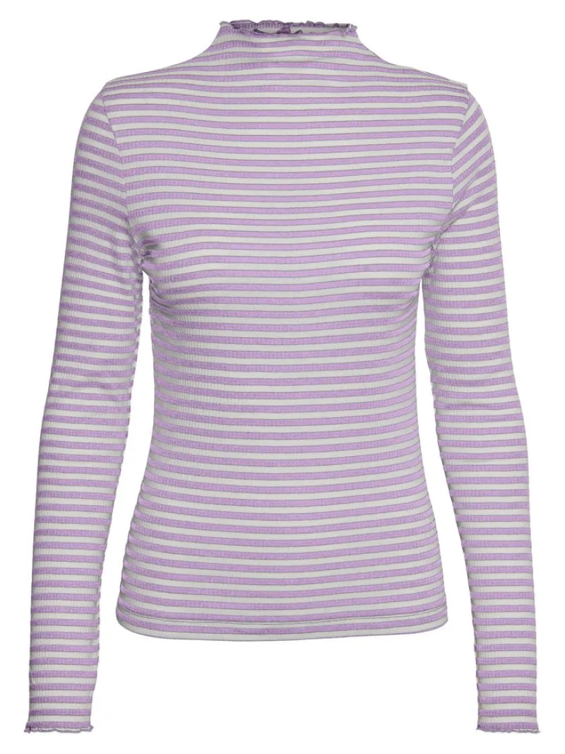 Vero Moda Shirts*VMVIO L/S HIGH NECK STRIP BLOUSE NOOS Lavendula-SNOW WHIT