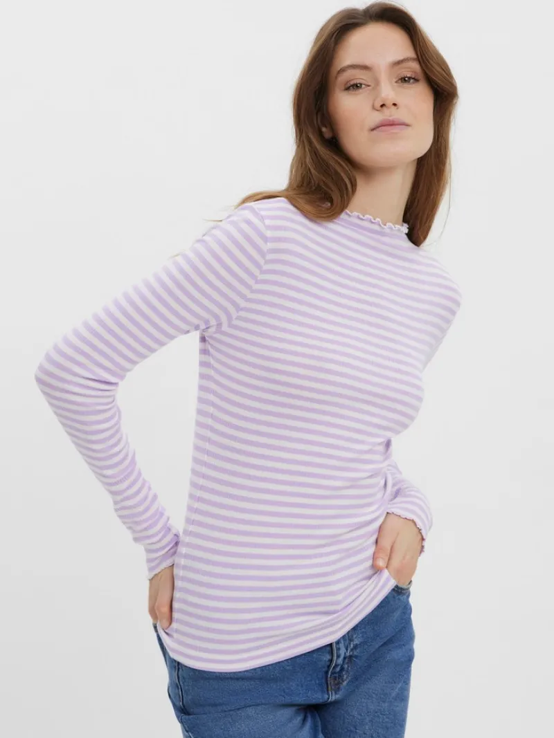 Vero Moda Shirts*VMVIO L/S HIGH NECK STRIP BLOUSE NOOS Lavendula-SNOW WHIT
