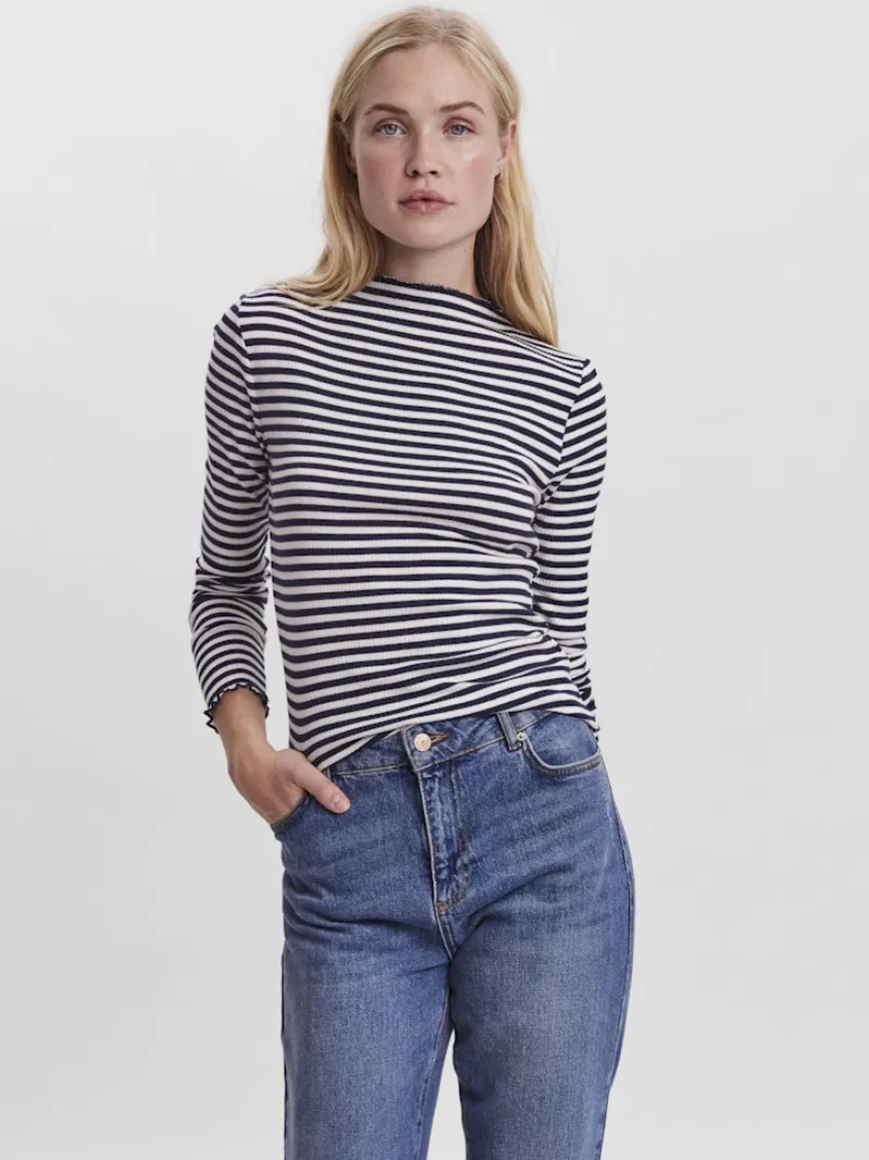 Vero Moda Shirts*VMVIO L/S HIGH NECK STRIP BLOUSE NOOS snow white 3