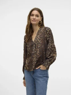 Vero Moda Blusen*VMWILD LS V-NECK TOP WVN FAW EXP tigers eye