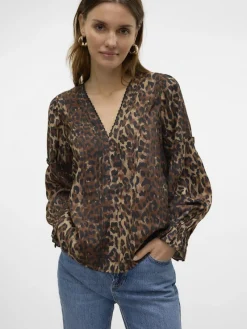 Vero Moda Blusen*VMWILD LS V-NECK TOP WVN FAW EXP tigers eye