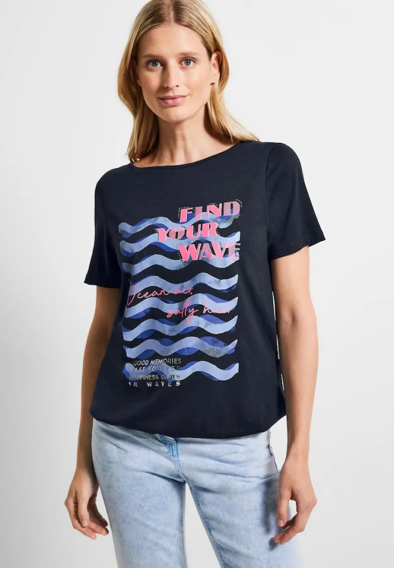 Cecil Shirts*Wave Fotoprint Shirt deep blue