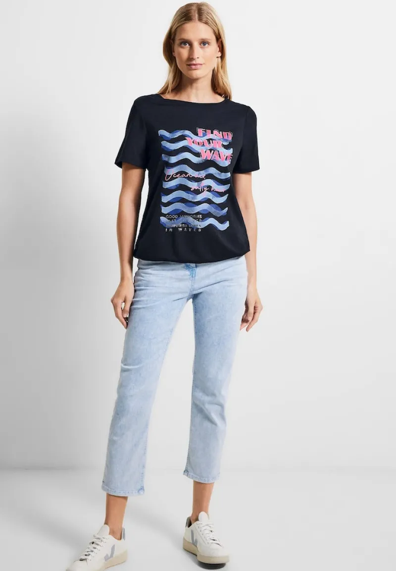 Cecil Shirts*Wave Fotoprint Shirt deep blue