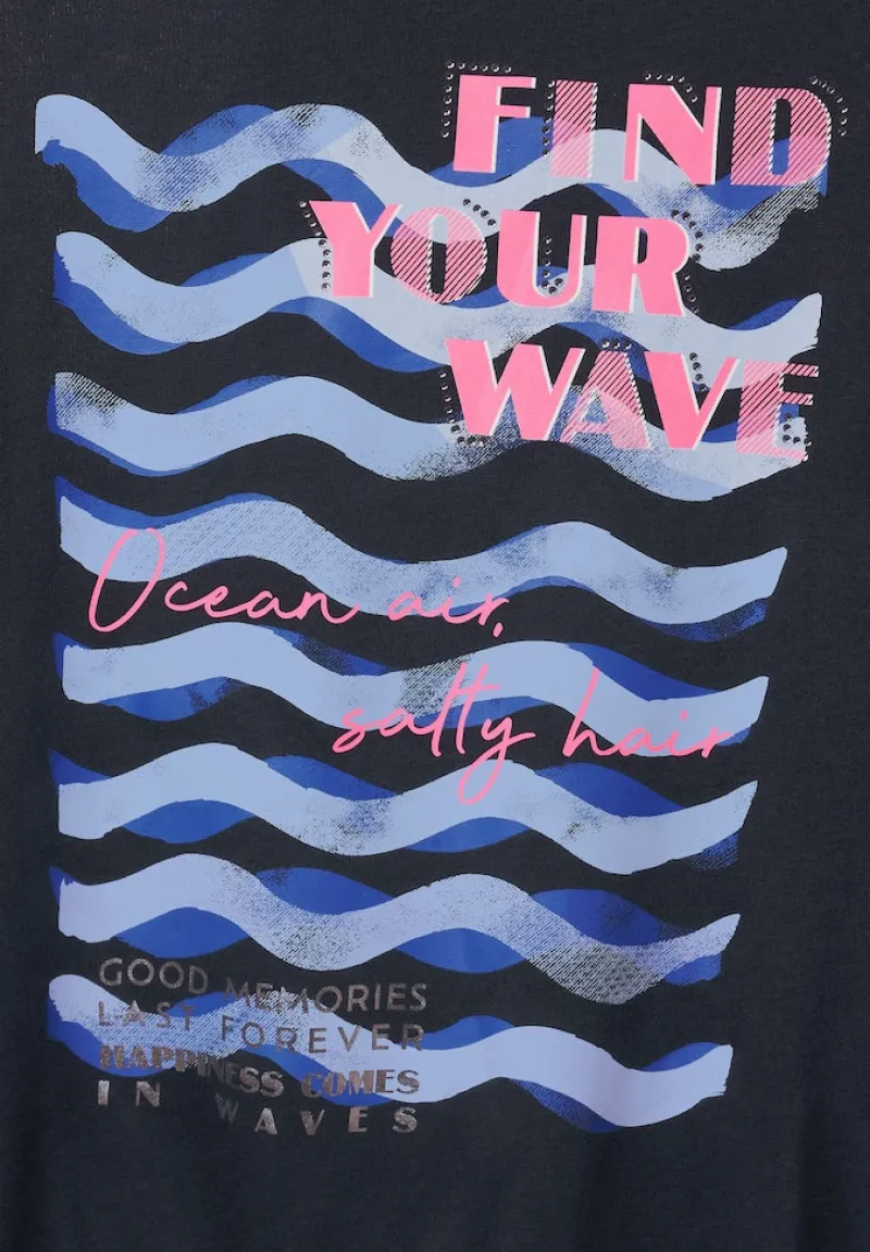 Cecil Shirts*Wave Fotoprint Shirt deep blue
