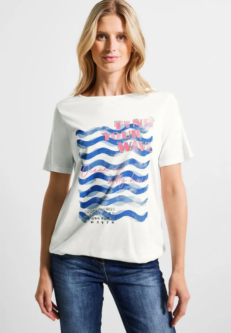 Cecil Shirts*Wave Fotoprint Shirt vanilla white