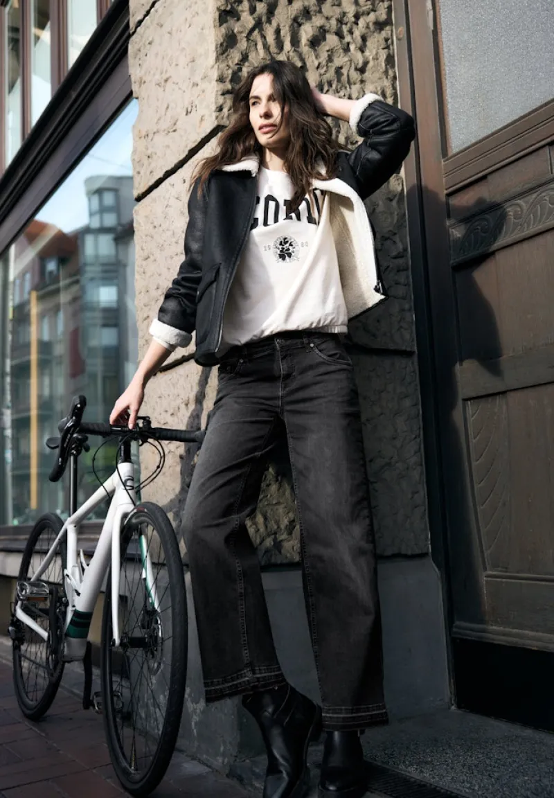 STREET ONE STUDIO Jeans*Wide Leg Jeans black soft wash