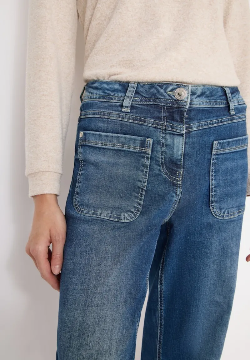 Cecil Jeans*Wide Leg Patch Pocket Jeans mid blue used wash