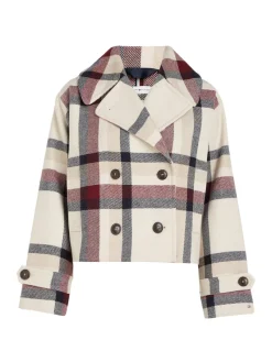 Tommy Hilfiger Jacken*WOOL BLEND CHECK PEACOAT twill g stp check l- ecru