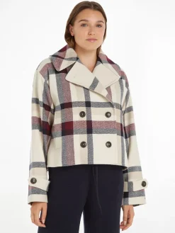 Tommy Hilfiger Jacken*WOOL BLEND CHECK PEACOAT twill g stp check l- ecru
