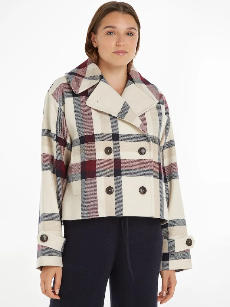 Tommy Hilfiger Jacken*WOOL BLEND CHECK PEACOAT twill g stp check l- ecru