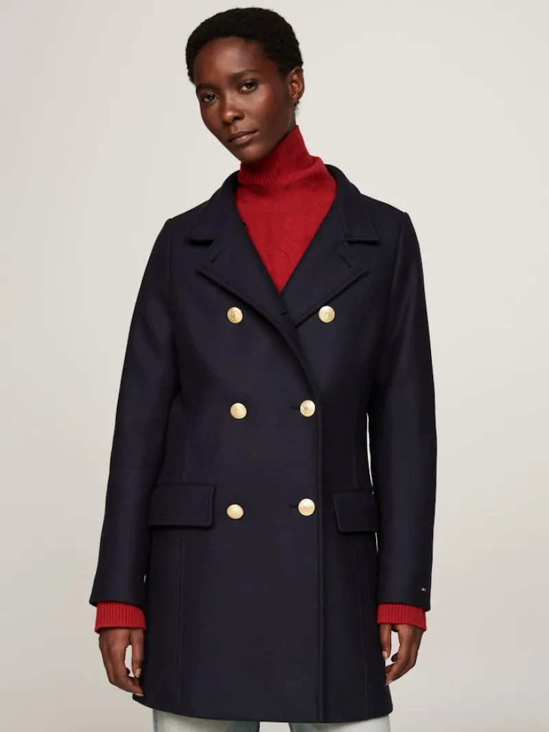 Tommy Hilfiger Jacken*WOOL BLEND SLIM DB FUNNEL COAT desert sky