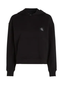 Calvin Klein Jeans Pullover & Sweatshirts*WOVEN LABEL HOODIE ck black