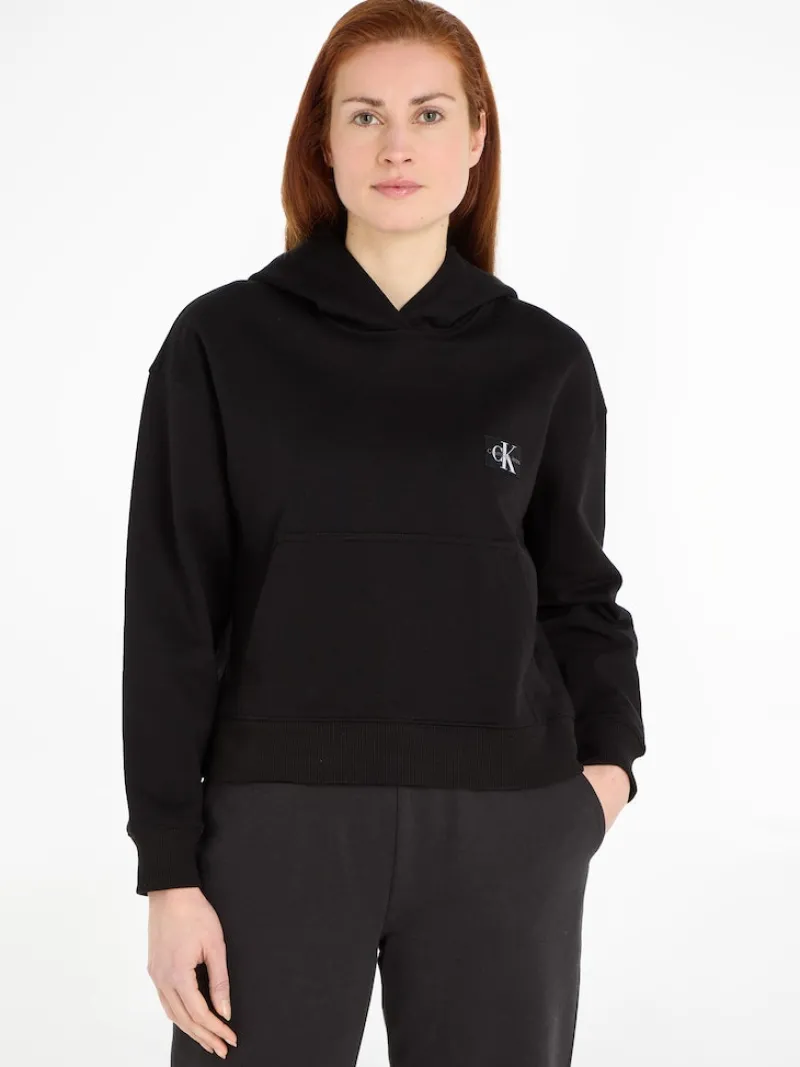 Calvin Klein Jeans Pullover & Sweatshirts*WOVEN LABEL HOODIE ck black