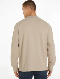 Calvin Klein Jeans Shirts*WOVEN TAB WAFFLE LS plaza taupe