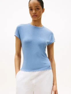 Tommy Hilfiger Shirts*5X2 RIB SLIM C-NK CAP SLV TEE brisk blue