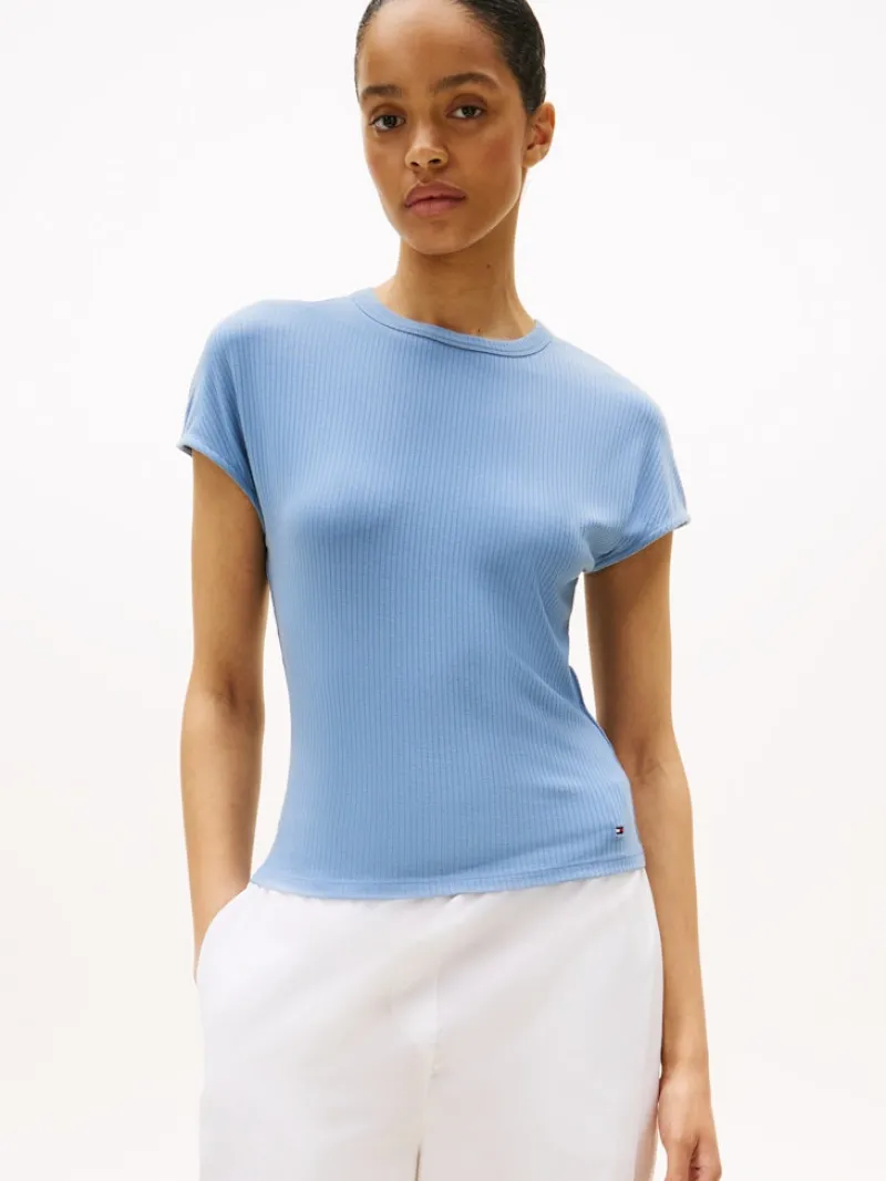 Tommy Hilfiger Shirts*5X2 RIB SLIM C-NK CAP SLV TEE brisk blue
