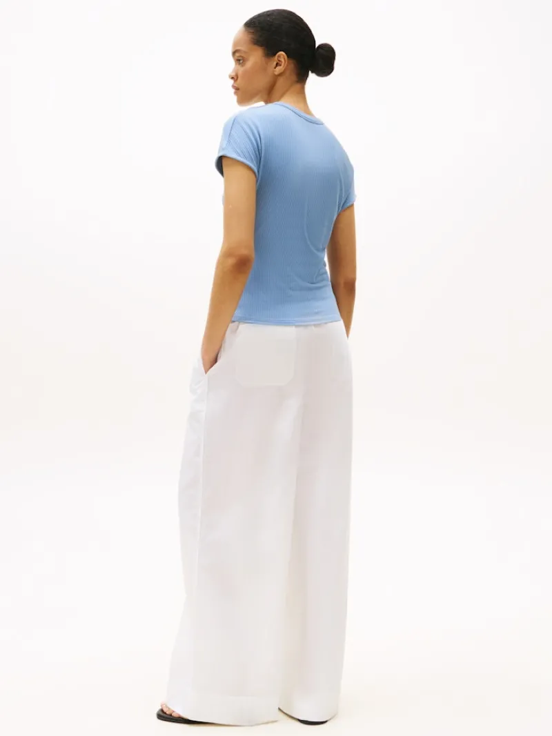 Tommy Hilfiger Shirts*5X2 RIB SLIM C-NK CAP SLV TEE brisk blue