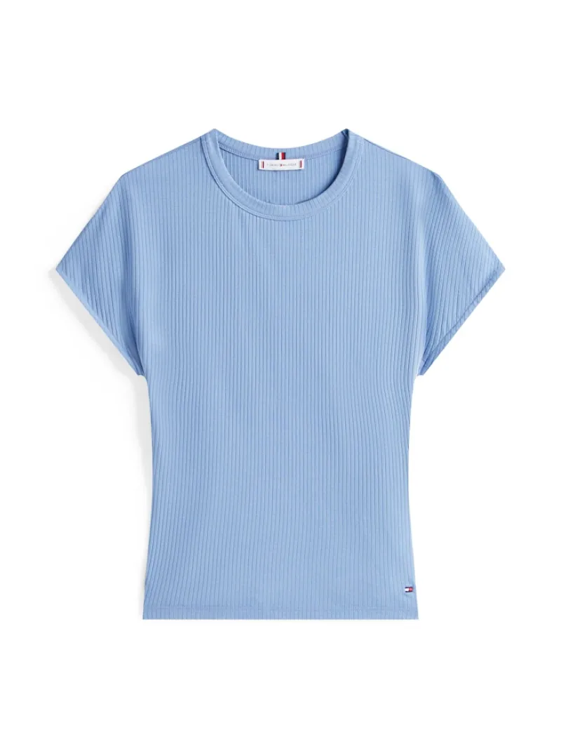 Tommy Hilfiger Shirts*5X2 RIB SLIM C-NK CAP SLV TEE brisk blue