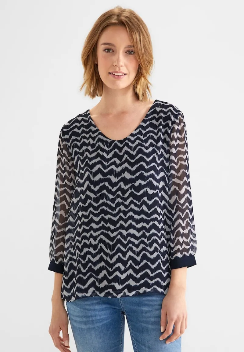 Street One Blusen*Zick Zack Chiffon Shirt deep blue