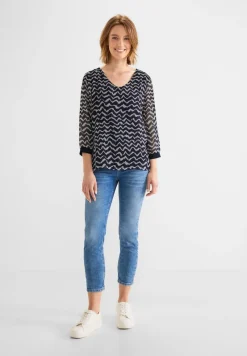 Street One Blusen*Zick Zack Chiffon Shirt deep blue